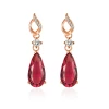 Europa y américa circonitas con diamantes pendientes de cristal para mujeres gota de agua fucsia pendientes 18K oro rosa rubí joyería de moda Item Picture